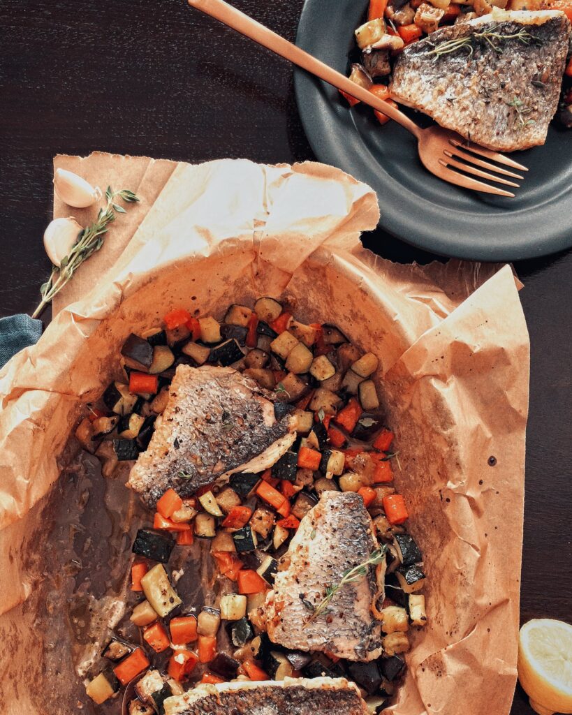 roasted sea bream with vegetables